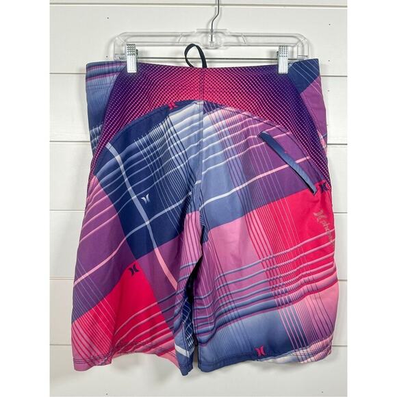 Hurley Men's Phantom Board Shorts Plaid Pink Purple Size 34, EUC - Picture 6 of 10